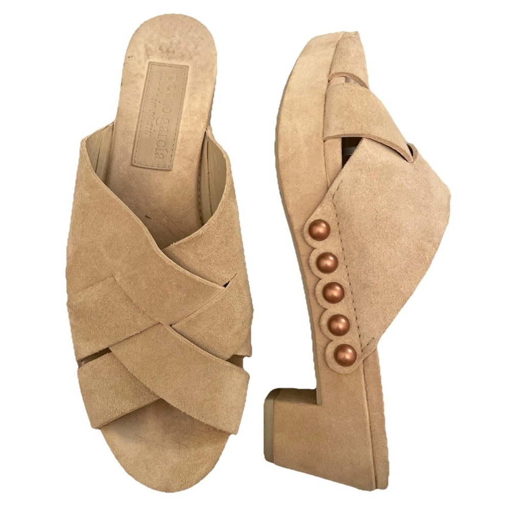Pedro Garcia CreamSoft Nubuck Slide Slip On Clog Sandals Studded 38.5/US 8.5
